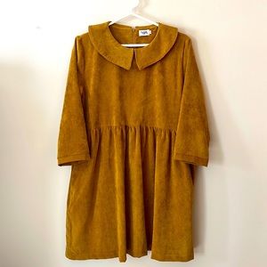 ModDolly Mustard Corduroy Collard Babydoll Dress w/ Pockets, M